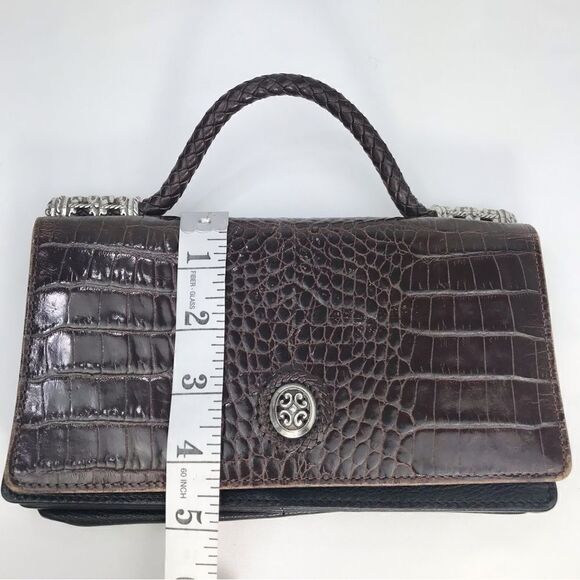 Brighton Brown Leather Reptile Embossed Silver Hardware Strap Wallet Mini Bag - Picture 16 of 16